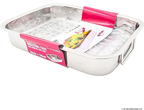 Stainless Steel Roasting Trays - Oven Pan Dish, Baking Roaster Tray, Grill Rack | Strong Durable, Long Lasting | Removable Grills Racks | Handles (32Cm X 24Cm)