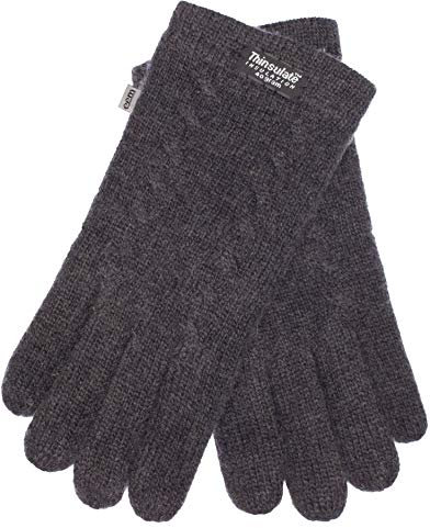 EEM Damen Strickhandschuhe, weiche Wolle, Thinsulate Thermofutter, Zopfmuster, anthrazit L/XL