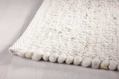 Taracarpet Moderner Landhaus Teppich Handwebteppich Fjord aus hochwertiger Schurwolle beidseitig legbar echte Handarbeit Farbe 1 Natur meliert 090x180 cm