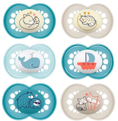 MAM Day & Night 16+ Months SkinSoft Silicone Pacifiers with 3 Travel Boxes, Pack of 6