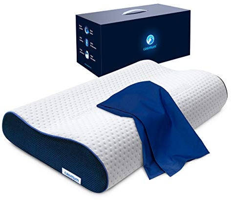 casimum Orthopädisches Nackenstützkissen Memory Foam - Höhenverstellbares Nackenkissen entlastet Kopf & HWS - Schlafkissen gegen Nackenschmerzen 60x30cm, inklusive Kissenbezug in blau, mittelfest