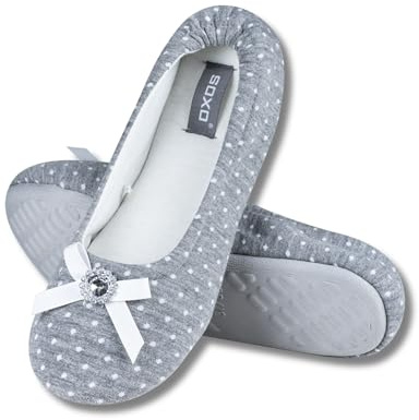 soxo Chaussons Femme Ballerine Femmes Confortable Pantoufles Ballet Chausson Fille Ballerines 39/40 Gris Avec Diamant