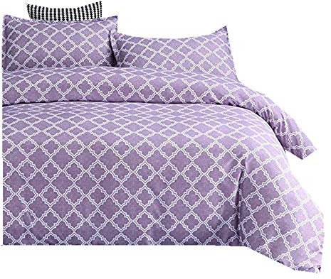 Stillshine Bettwäsche Bettbezug Set 200x200cm Modernes Geometrisches Muster Design Lila Soft Microfaser mit Reißverschluss Bettwäscheset Ganzjahres Bettbezug Doppelte