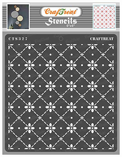 CrafTreat Reusable Dot Pattern Stencils for Painting on Wood, Tile, Canvas, Paper, Fabric and Floor - Dotted Diamond Flower Stencil - 6x6 Inch - DIY Art and Craft Stencils Patterns for Painting