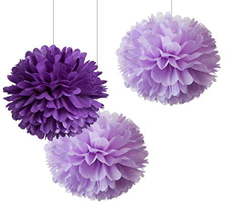 WEVEN Kit di pompon in tessuto viola lilla da 30,5 cm, fiori di carta da appendere fai da te, decorazione per feste, confezione da 12