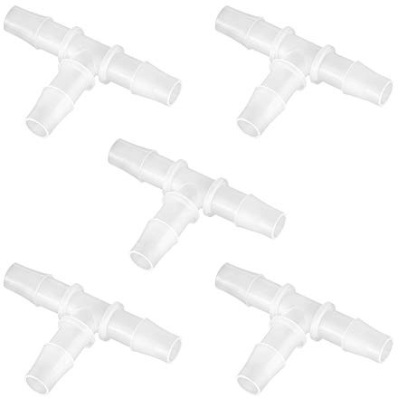Quickun 1/4 Hose Barb T Shaped Tee Type 3 Way Equal Barbed Fitting Plastic Joint Splicer Mender Union Adapter for Air Line Tube Hose (Pack of 5)