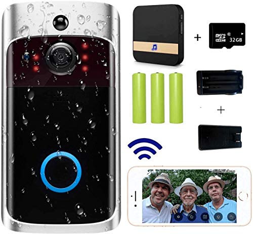 D&N 720P Video Doorbell Camera Wireless Home Security Smart PIR Motion Detector UK Plug Chime Real-Time Notification Two-Way Talk 3X Rechargeable Batteries Night Vision 2020 Upgraded - Black