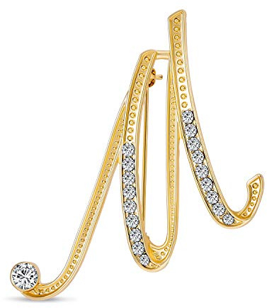 Große Aussage Abc Pave Crystal Cursive Script Monogramm Buchstaben Alphabet Initial Schal Revers Pin Brosche Für Teenager Frauen Rose, Gelbgold Versilbert