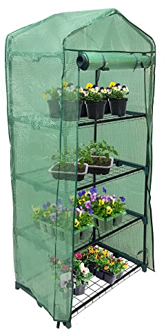 Mini-Gewächshaus / Foliengewächshaus mit 4 Regale und Polyethylen-Abdeckung PE Garten Pflanzenzucht Treibhaus Tomatenhaus Pflanzenhaus