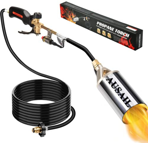 Propane Torch Weed Burner,Blow Torch,Heavy Duty,High Heat Output,Flamethrower with Turbo Trigger Push Button Igniter and 10 FT Hose for Roof Asphalt,Ice Snow,Road Marking,Charcoal