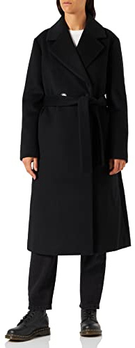 ARMANI EXCHANGE Logo Posteriore In Metallo Con Cintura, Cappotto di misto lana, Donna, Nero, S