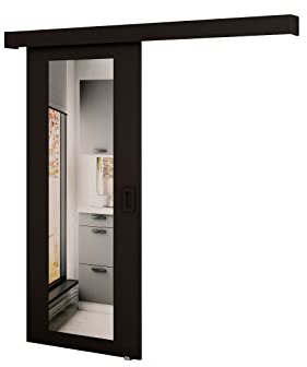 KRYSPOL Schiebetürsystem BENI 2 Komplett-Set für Schiebetüren, Trennwände Innentüren mit Spiegel (Schwarz matt)