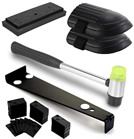Knpwer 45 Stk Vinyl Verlegeset inkl,Laminat Holzfußboden Installations Set,Holzboden Verlegung Kit mit 40 Abstandshaltern, Doppelköpfiger Hammer, Gewindebohrer und Zugstange