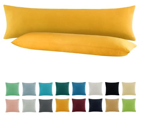 SHC Textilien by BaSaTex 2er Pack Jersey Kissenbezüge Kissenhüllen | Kopfkissenbezug aus 100% Baumwolle | 40x145 cm Seitenschläfer Kissenbezug | Farbe Gold Gelb