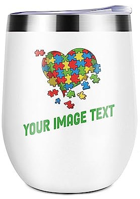 Miujonvy Weinglas Tumbler mit Deckel Hinzufügen von Bild/Text/Logo, doppelwandig, Vakuum, Edelstahl, Reisebecher für WineWhite