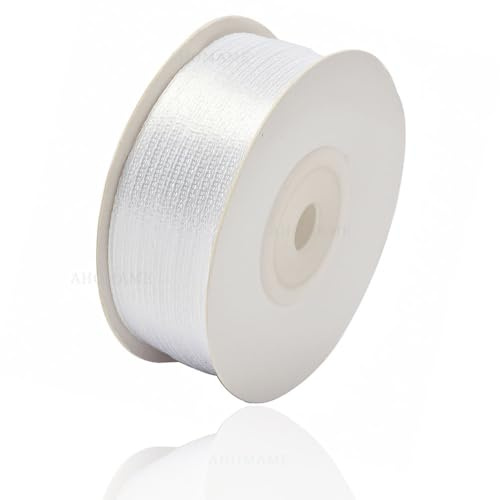 Satinband Weiß 3mm, 91 Meters Dekoration Geschenkband breit Weiss Schleifenband, Stoffband für Hochzeit, Taufe und Geburtstag Geschenke