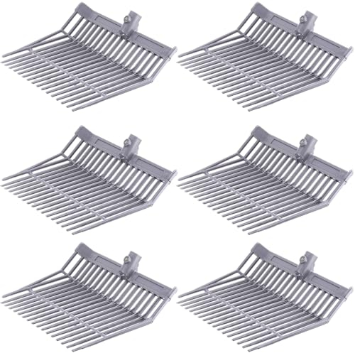 Lasnten 6 Stück Mistgabelkopf Bulk 18 Zinken Pitch Gabel Ersatzkopf mit Schrauben und Muttern Langlebig Stabil ABS Kunststoff Gabel Ersatzkopf Heugabel für Pferdestall Aufnehmen von Mist (grau)