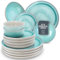 18 Piece Dinner Sets for 6 People - Beautiful Mediterranean Style Stoneware Dinner Set for 6 - Dishwasher & Microwave Safe Plates and Bowls Set for 6 - Dinnerware Sets by Pure Living in Turquoise