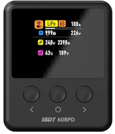 ISDT 608PD Smart Digitales Lipo Ladegerät,DC 240W/10A USB C 100W/5A für RC-Akkus,Universal Balance Discharge Ladegerät für Life/Lilon/LiPo/LiHV (1-6S),NiMH(1-16S),Pb (1-12S) Akkus