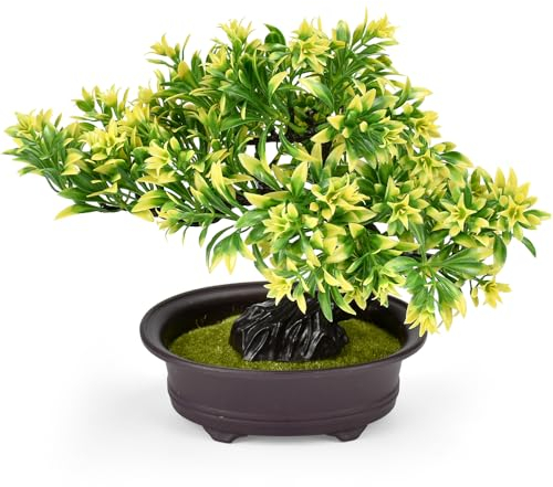 MININUSI Künstlicher Bonsai, 23.5 * 27cm Künstliche Topfpflanze, Kunst Bonsai Baum Künstlich, Deko Schreibtisch büro, Zimmerpflanzen Bonsai Kunstpflanze Kunstbaum, Fensterbank Kunstpflanze im Topf