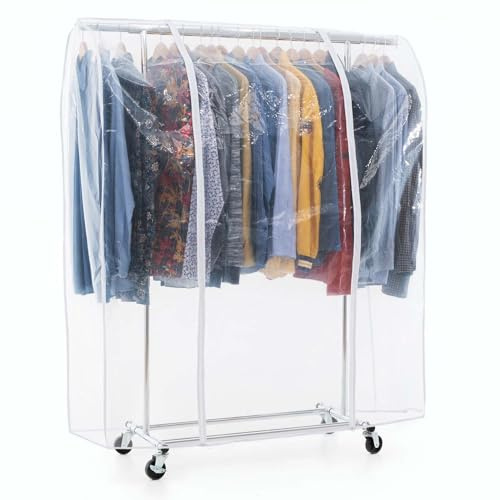 Tatkraft Danko & Anwalt Faltschrank Stabil, bis 100 Kg, Schwerlast Kleiderständer auf Rollen, mit Abdeckung, 91-130x45x160cm, Verchromt Stahl