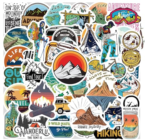SUNYOVIME 50 Stück Vintage Reisen im Freien Sticker Set,Coole Vinyl Sticker Wasserfest Graffiti Aufkleber für Laptop Skateboard Koffer Helm Auto Fahrrad Handy Scrapbook Retro Sticker