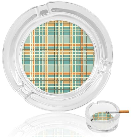 MKLYR Glass Ashtrays for Cigarettes,Grid Made of Lines Printed Portable Decorative Modern Ashtray,Round Glass Ashtray, for Home Decor And Father's Day Gift