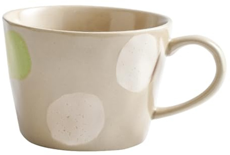 Jarsense Taza de café de cerámica con asa, bonita taza de capuchino, 300 ml, taza de avena irregular de lunares coloridos, taza de té creativa para leche (puntos blancos-verdes)