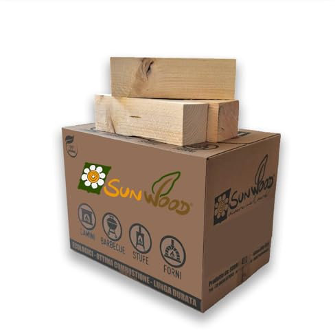 Legna da Ardere in Abete essiccato da 25 cm, 1 Cartone da 30 litri, circa 10 kg, per camini, stufe, pronta all'uso, Made in Italy
