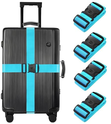 BILIONE 4 Stück Koffergurte für Reisekoffer Kofferband Gurt Set (Blau)