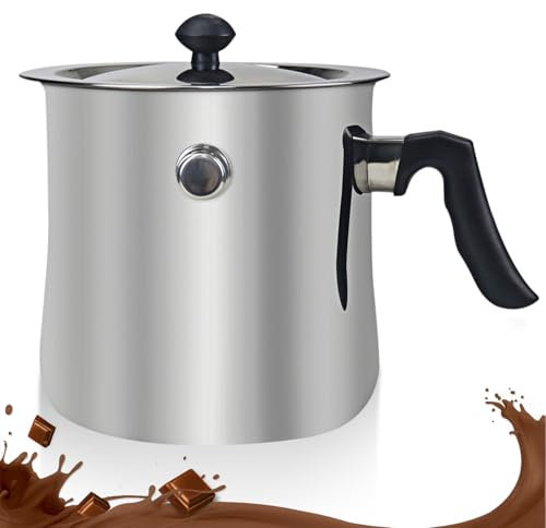 Pentola per latte da 1,5 l con coperchio, a doppia parete con manico in bachelite, pentola con pipa, pentola per budini, bagnomaria, in acciaio inox, per induzione a gas