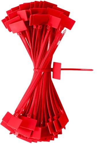 QIMEI-SHOP Kabelbinder Tags Rot 150mm x 3mm Kabelbeschriftung Kabelbinder Set Zugfestigkeit 10 kg Verstellbare UV Beständig für Kabelmanagement Gartenarbeit 100 Stück
