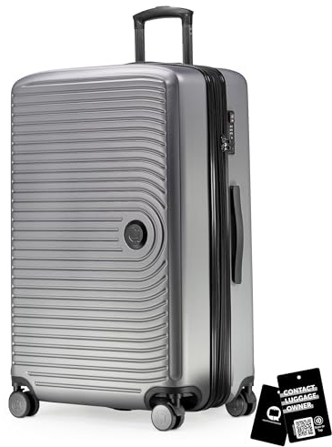 Hauptstadtkoffer Mitte - Großer Hartschalenkoffer + Digitaler Namensschild, TSA, 4 Rollen, Check-In Gepäck mit XL-Erweiterung, Reisegepäck 77cm, Koffer bis 23kg Gepäck, 130 Liter, Silbermatt