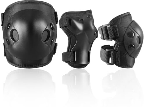 JBM Kids and Youth Knee Pads Elbow Pads Wrist Guards Child Protective Gear Set for Roller Skating, Skateboarding, BMX Biking, Cycling, Inline Skating, Scooter Riding Sports (Black, Small)