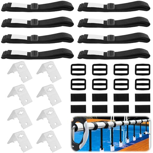 Asfrode Haltebänder Poolfolie, 8er Set Befestigungsbänder und Klammern Pool Aufroller Fahrbares Aufrollsystem Solarfolie Zubehörteile für Schwimmbecken Pool-Planen Abdeckungen 1,80 m lang Nylon