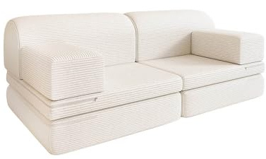 Home Deluxe Spielsofa LIV - Cord Beige I Kinderspielsofa, mit Rutsche, Kindersofa mit Stapelsteinen, Multifunktional, Kreative Kindermöbel, Modularer Kindersitz,