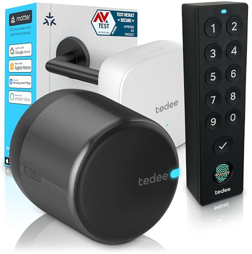 tedee GO2 Alu Cerradura Inteligente con WiFi y Teclado biométrico de Huellas Dactilares para Acceso Remoto, Smart Lock con App y Bluetooth| Alexa, Google Home, Apple HomeKit, SmartThings | Matter