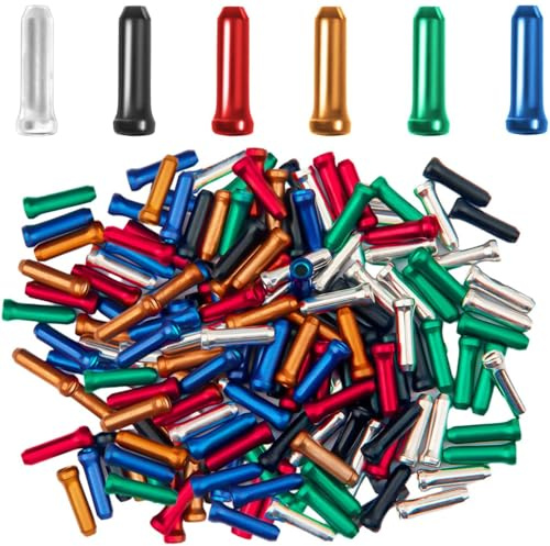 100 tapones para cables de bicicleta, 6 colores, para bicicleta de carretera y montaña, puntas de cable de bicicleta (rojo, amarillo, azul, negro, verde, divisor)