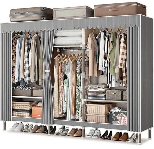 Dictstarst Armario, Perchero, Armario De Tela Plegable 207 X 46 X 173 cm, Organizador De Ropa De Tela Portátil con Cremallera Y Barra para Colgar, Adecuado para Casas De Alquiler Y Pasillos