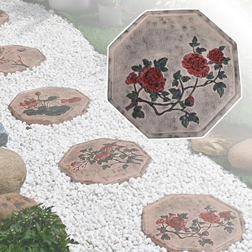 SDGBCXD Pietra da calpestio， Pietre Decorative for gradini da Giardino in Resina ecocompatibili, ottagonali for Cortili/sentieri/Prati/Giardini(Peony)