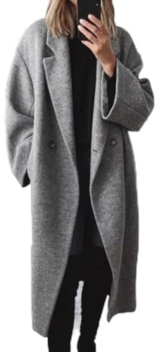 HEBEOT Trench lungo da donna, in lana, per autunno e inverno, alla moda, versatile, con maniche lunghe, casual, tinta unita, per uso quotidiano (XXL grigio)