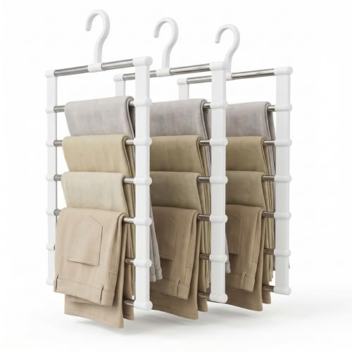 3 Stück Hosenbügel Platzsparend, Mehrstöckiger Kleiderbügel Hosen Bügel, Hosenaufhängung aus Edelstahl, Mehrfach Bügel Faltbare Kleiderbüge, für Apartment,Dormitory Aufhängen Von Hosen,Jeans,Schals