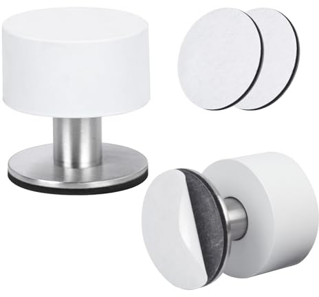 ECOSEAO Türstopper Wand Selbstklebend, 2 Stück Türstopper Boden, Weiß Bodentürstopper Wandmontage mit Gummipuffern, Door Stopper zum Kleben für Hartböden(Weiß)
