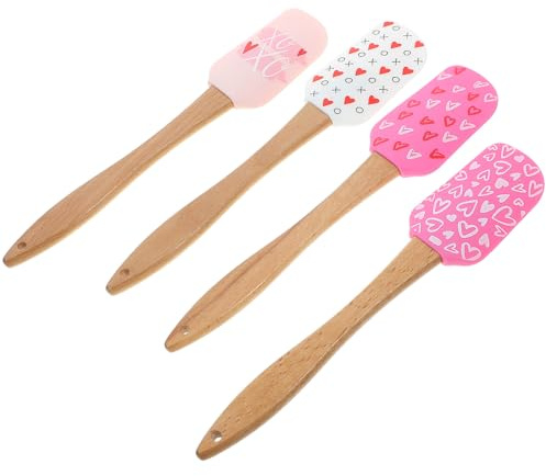 Ciieeo Set 4 Spatole in Silicone per Dolci Manico in Legno Raschietti per Torta di San Utensili da Forno Versatili e Facili da Pulire per Decorazione e Preparazione Dessert
