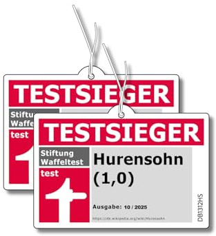 2x Duftbaum mit 'Huren Sohn Testsieger' Motiv, Auto lustig Duftspender, Duftbaum Wagen tuning, Lufterfrischer, Duftanhänger Set, Scherzartikel