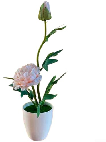 Pivoine artificielle en soie, hortensia artificiel réaliste avec pot en plastique pour décoration de maison, bureau, centre de table nécessitant peu d'entretien, 31 cm, rose clair (beige pâle)