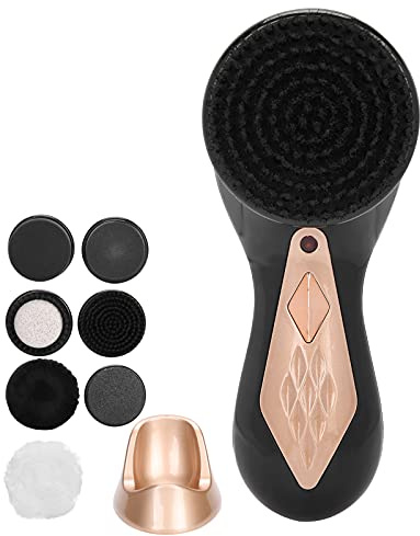 Yinhing Multifunctional Electric Shoe Shine Kit Handheld Polisher with 7 Brush Heads Easy Foot Care Portable Leather Shoe Care Set (Gold)