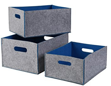 Kamino Flam Aufbewahrungsboxen-Set in Grau, Filzkisten mit blauer Innenseite, Untergrund schonende Ordnungsboxen, belastbares Korb Set zur Aufbewahrung von CDs und DVDs