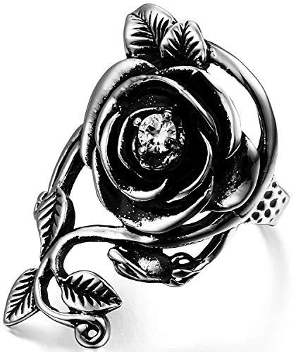 OIDEA Vintage Edelstahl Ringe, Rose Blume Rebe Ehering Damen Frauen Verlobungsring, schwarz Silber