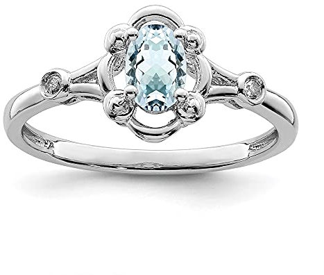 925 Sterling Silber Aquamarin und Diamant Verlobungsring Größe 7 (0,02 ct, Diamant) für Frauen